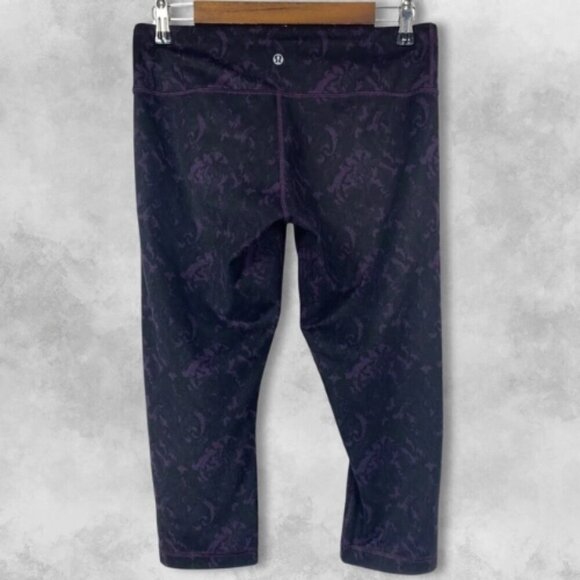 Lululemon Wunder Under Crop Pants Four-Way Stretch Wide Waistband Black Purple 6 - Picture 2 of 5